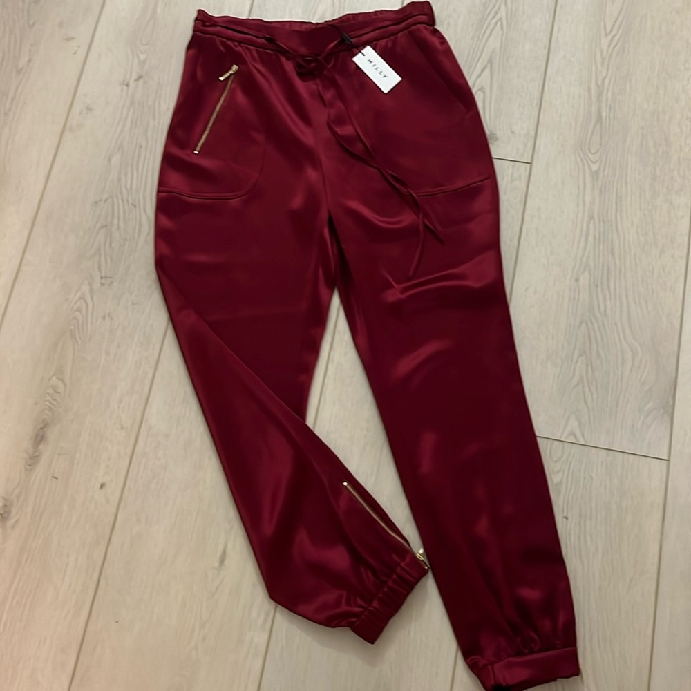 Milly Rylan Hammered Satin Jogger Pants